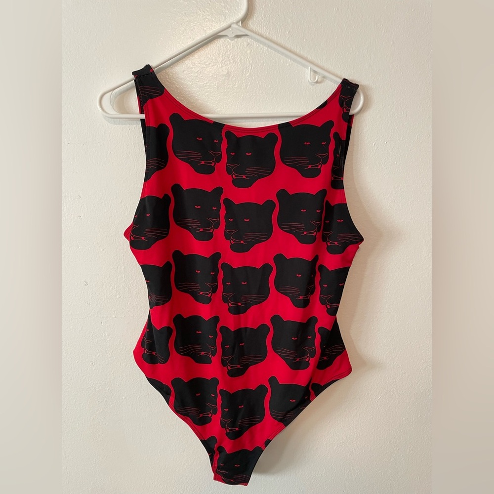 Nooworks Red and Black Panther Print Swimsuit